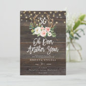 ピンクのフローラ素朴な木のライト50th誕生日 招待状 (スタンド正面)