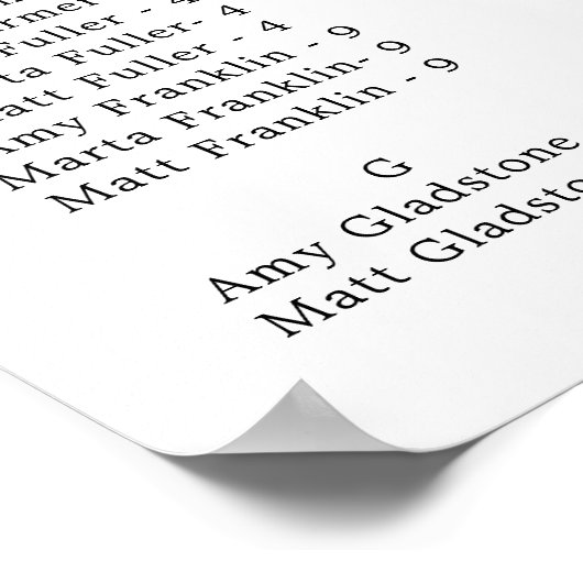 ピンクのフローラ素朴アルファベットの座席表 ポスター (角)