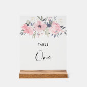 ピンクのフローラ素朴バラの葉のテーブル番号 アクリルサイン (正面)