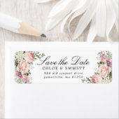 ピンクのフローラ素朴日付の保存差出人住所 ラベル (インサイチュ)