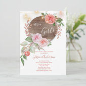 ピンクのフローラ素朴赤ちゃんシャワー 招待状 (スタンド正面)