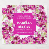 ピンクのフローラ素材花の結婚水色 スパークリングワインラベル (シングルラベル)