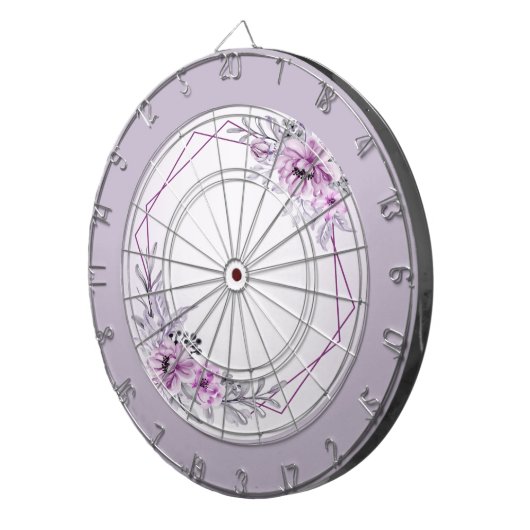 ピンクのフローラ紫の枠の美しい素朴 ダーツボード (正面右)