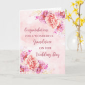 ピンクのフローラ結婚おじいちゃん カード (黄色い花)