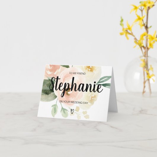 ピンクのフローラ結婚が友達の花嫁のカード カード (黄色い花)