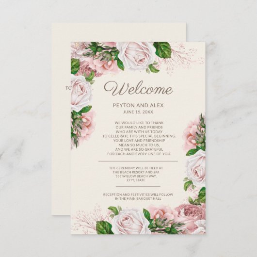 ピンクのフローラ結婚のウェルカムエンクロージャカード エンクロージャーカード (正面/裏面)