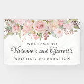 ピンクのフローラ結婚のウェルカムバナー 横断幕 (横)