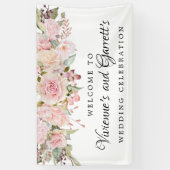 ピンクのフローラ結婚のウェルカムバナー 横断幕 (縦)