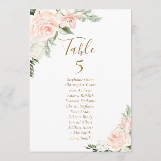 ピンクのフローラ結婚のテーブル座席表カード 招待状 (裏面)