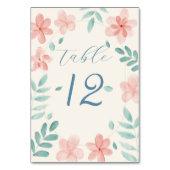 ピンクのフローラ結婚のテーブル番号カード座席表 テーブルナンバー (裏面)