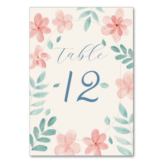 ピンクのフローラ結婚のテーブル番号カード座席表 テーブルナンバー (正面)