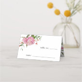 ピンクのフローラ結婚のテーブル番号座席表 プレイスカード (正面)