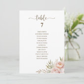 ピンクのフローラ結婚のテーブル番号座席表 招待状 (スタンド正面)