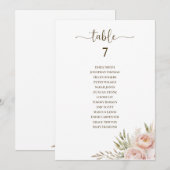 ピンクのフローラ結婚のテーブル番号座席表 招待状 (正面/裏面)