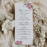 ピンクのフローラ結婚のディナー メニュー<br><div class="desc">フローラエレガントの結婚ディナーメニューカードは、緑とピンクの牡丹の花の水色イラストレーションを特徴とする。</div>
