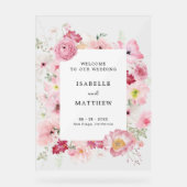 ピンクのフローラ結婚の歓迎 アクリルサイン (正面)