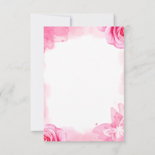 ピンクのフローラ結婚の詳細エンクロージャカード 招待状 (裏面)
