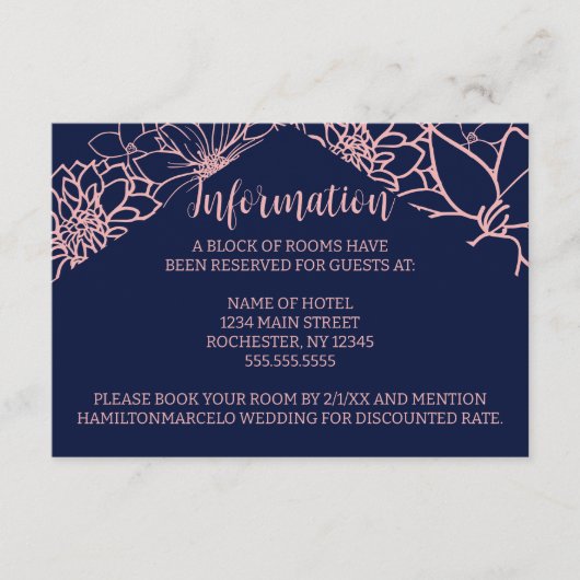 ピンクのフローラ結婚アウトラインのエンクロージャカード エンクロージャーカード (正面)