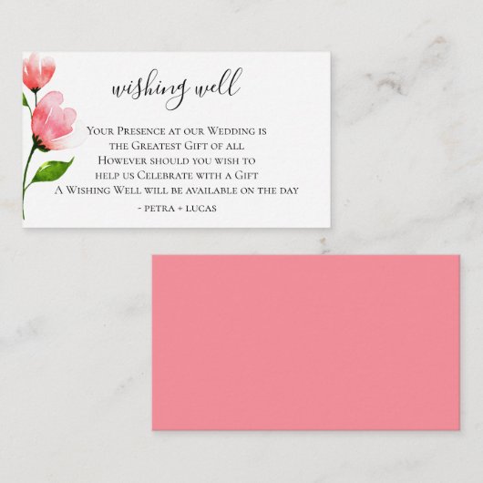 ピンクのフローラ結婚ステムの願い井戸 エンクロージャーカード (正面/裏面)