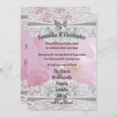 ピンクのフローラ結婚レースの写真の招待 招待状 (正面/裏面)