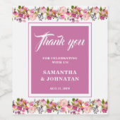 ピンクのフローラ結婚式の引き出物ワインラベル ワインラベル (シングルラベル)