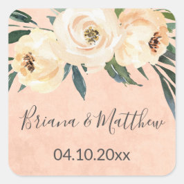 ピンクのフローラ結婚式の引き出物 スクエアシール