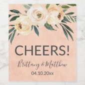 ピンクのフローラ結婚式の引き出物 ワインラベル (シングルラベル)