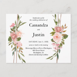 ピンクのフローラ結婚式の招待 ポストカード