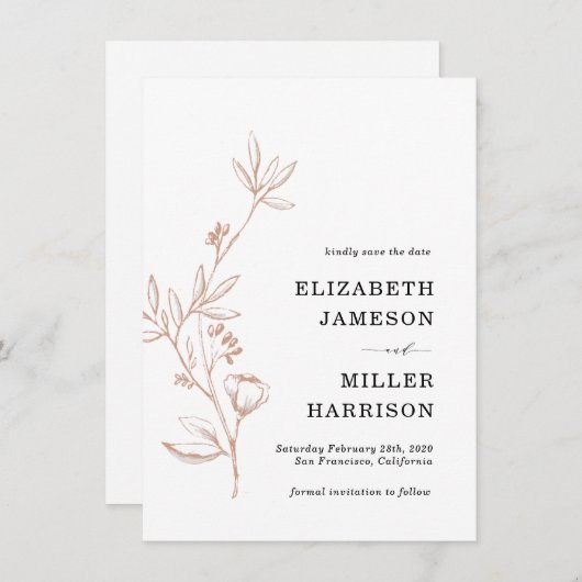 ピンクのフローラ結婚式の日付の発表を保存 セーブザデート (正面/裏面)