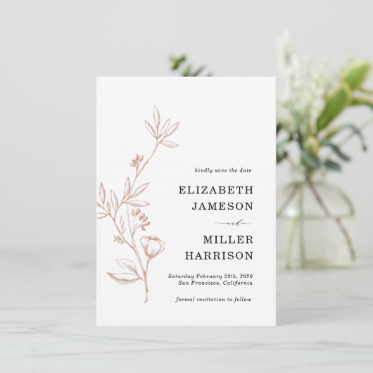 ピンクのフローラ結婚式の日付の発表を保存 セーブザデート (スタンド正面)