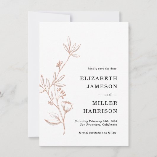 ピンクのフローラ結婚式の日付の発表を保存 セーブザデート (正面)