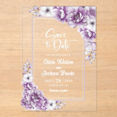 ピンクのフローラ結婚式の日付を保存 アクリル招待状 (正面)