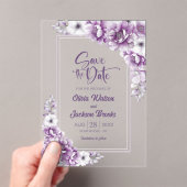 ピンクのフローラ結婚式の日付を保存 アクリル招待状 (インサイチュ (ポータブル))