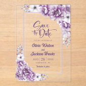 ピンクのフローラ結婚式の日付を保存 アクリル招待状 (正面)