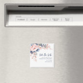 ピンクのフローラ結婚式の日付を保存 マグネット (インサイチュ (食洗機))