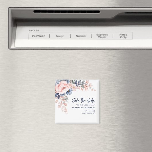 ピンクのフローラ結婚式の日付を保存 マグネット (インサイチュ (食洗機))