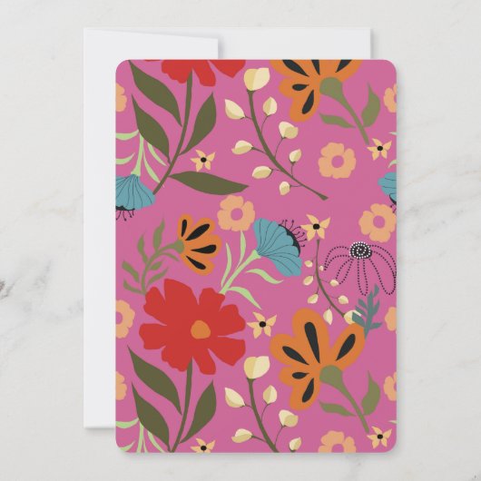 ピンクのフローラ結婚式の日付を保存 招待状 (裏面)