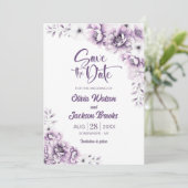 ピンクのフローラ結婚式の日付を保存 招待状 (スタンド正面)