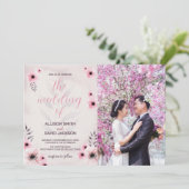 ピンクのフローラ結婚式招待状と写真 招待状 (スタンド正面)