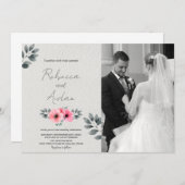 ピンクのフローラ結婚式招待状と写真 招待状 (正面/裏面)