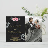 ピンクのフローラ結婚式招待状と写真 招待状 (スタンド正面)