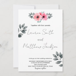 ピンクのフローラ結婚式招待状 招待状