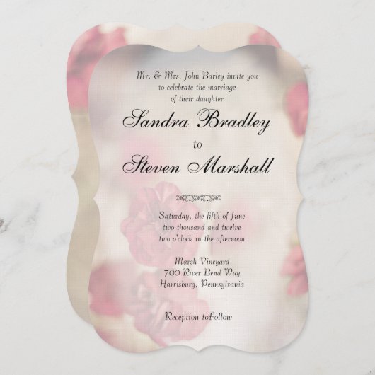 ピンクのフローラ結婚式招待状 招待状 (正面/裏面)