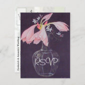 ピンクのフローラ結婚式招待状RSVPと写真 インビテーションポストカード (正面/裏面)