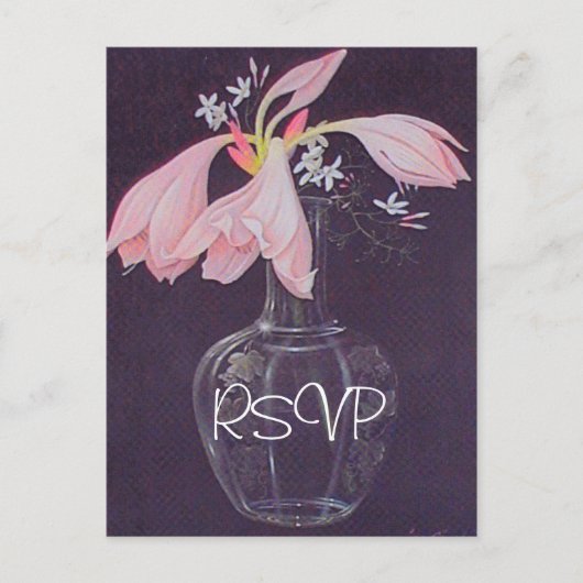 ピンクのフローラ結婚式招待状RSVPと写真 インビテーションポストカード (正面)