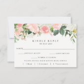 ピンクのフローラ結婚式RSVPと食事の選択カード 出欠カード (正面)