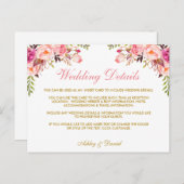 ピンクのフローラ結婚金ゴールドの詳細挿入カード ポストカード (正面/裏面)