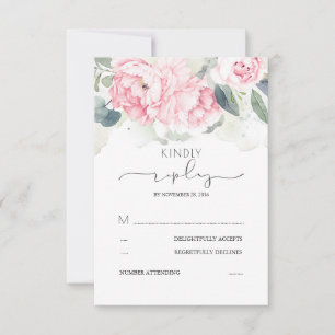 ピンクのフローラ緑のスプラッシュ結婚式RSVP 出欠カード