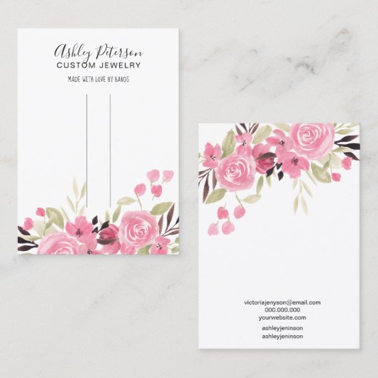 ピンクのフローラ緑のヘアクリップのバレット表示 名刺 (正面/裏面)