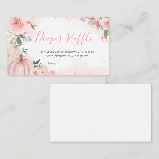 ピンクのフローラ緑のリトルカボチャおむつラッフル エンクロージャーカード (正面/裏面)